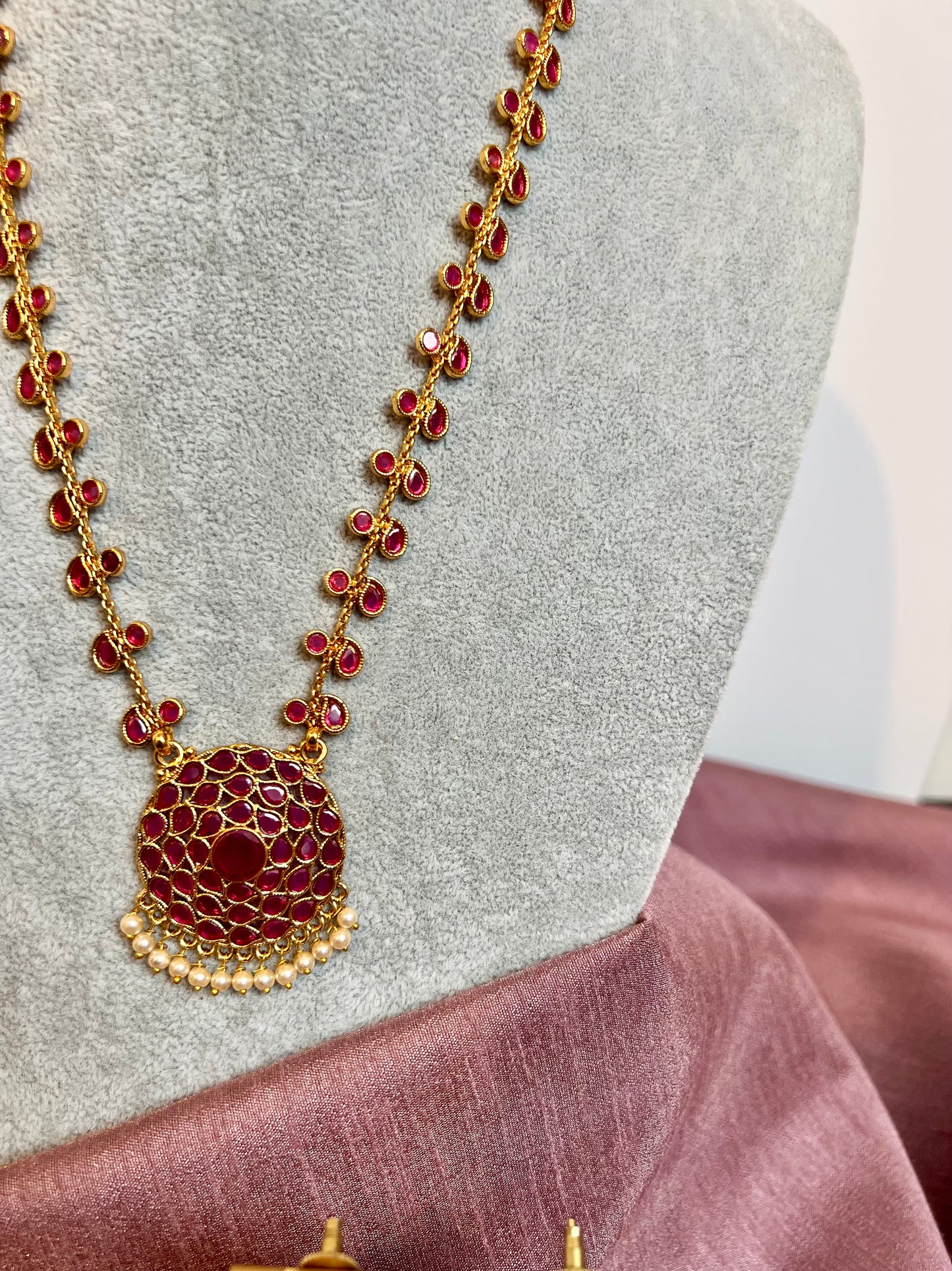 NITHARSHA - Long ruby kundan stone necklace with matching earrings N3207