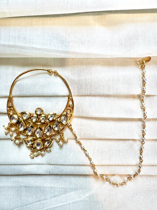 Bridal large kundan gold hoop nosering with pearl NR3058