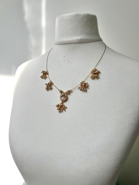 SUBASI - Dainty invisible chain pearl necklace set with small earrings N3379