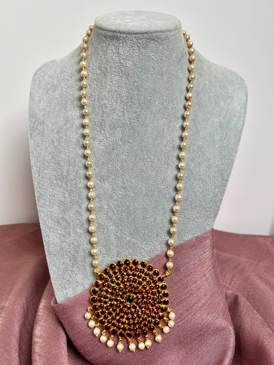 BOOMI - Long traditional ruby pearl kemp stoned necklace N3106