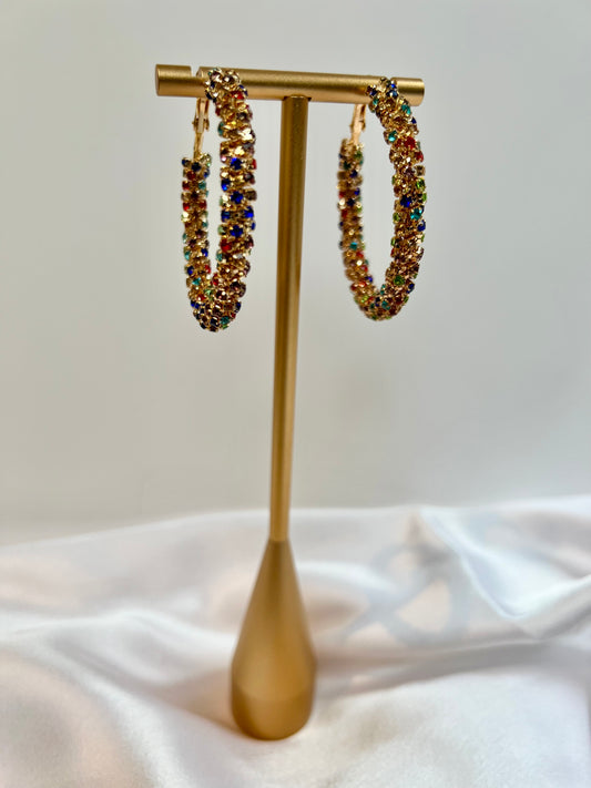 Multicolour big hoop earrings with Cz stones E3043