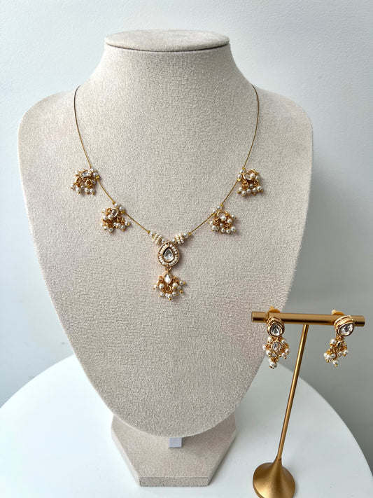 SUBASI - Dainty invisible chain pearl necklace set with small earrings N3379