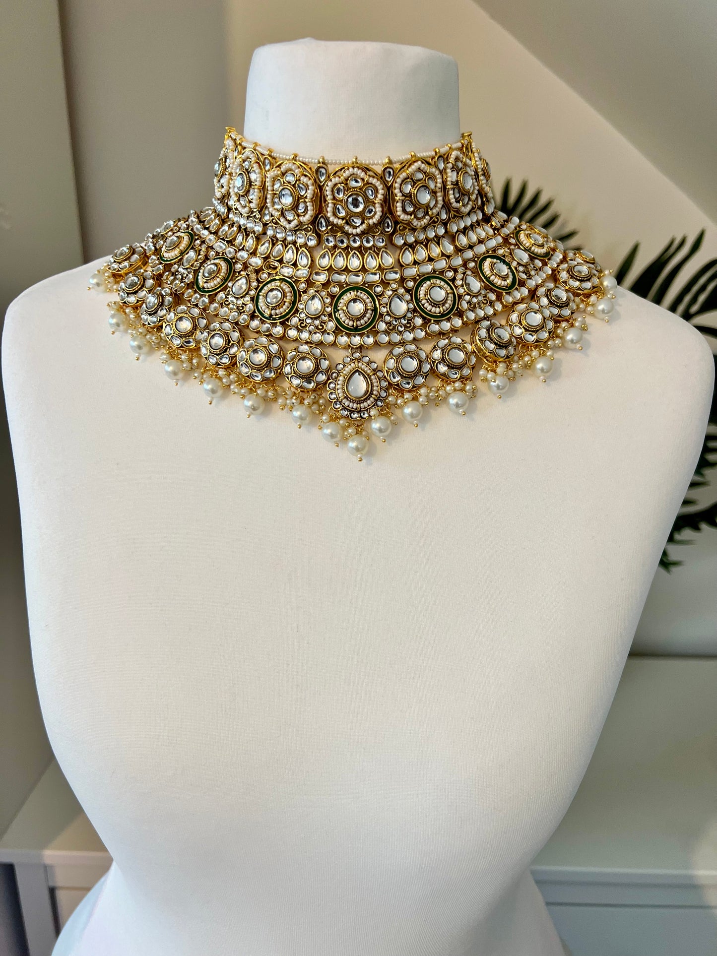 HASANA - Bridal kundan stone high neck pearl necklace N3199