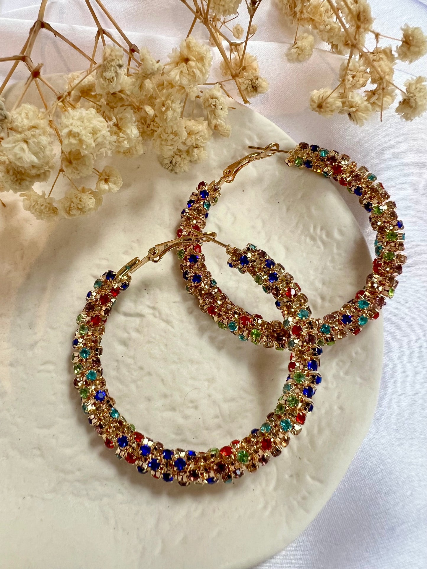 Multicolour big hoop earrings with Cz stones E3043