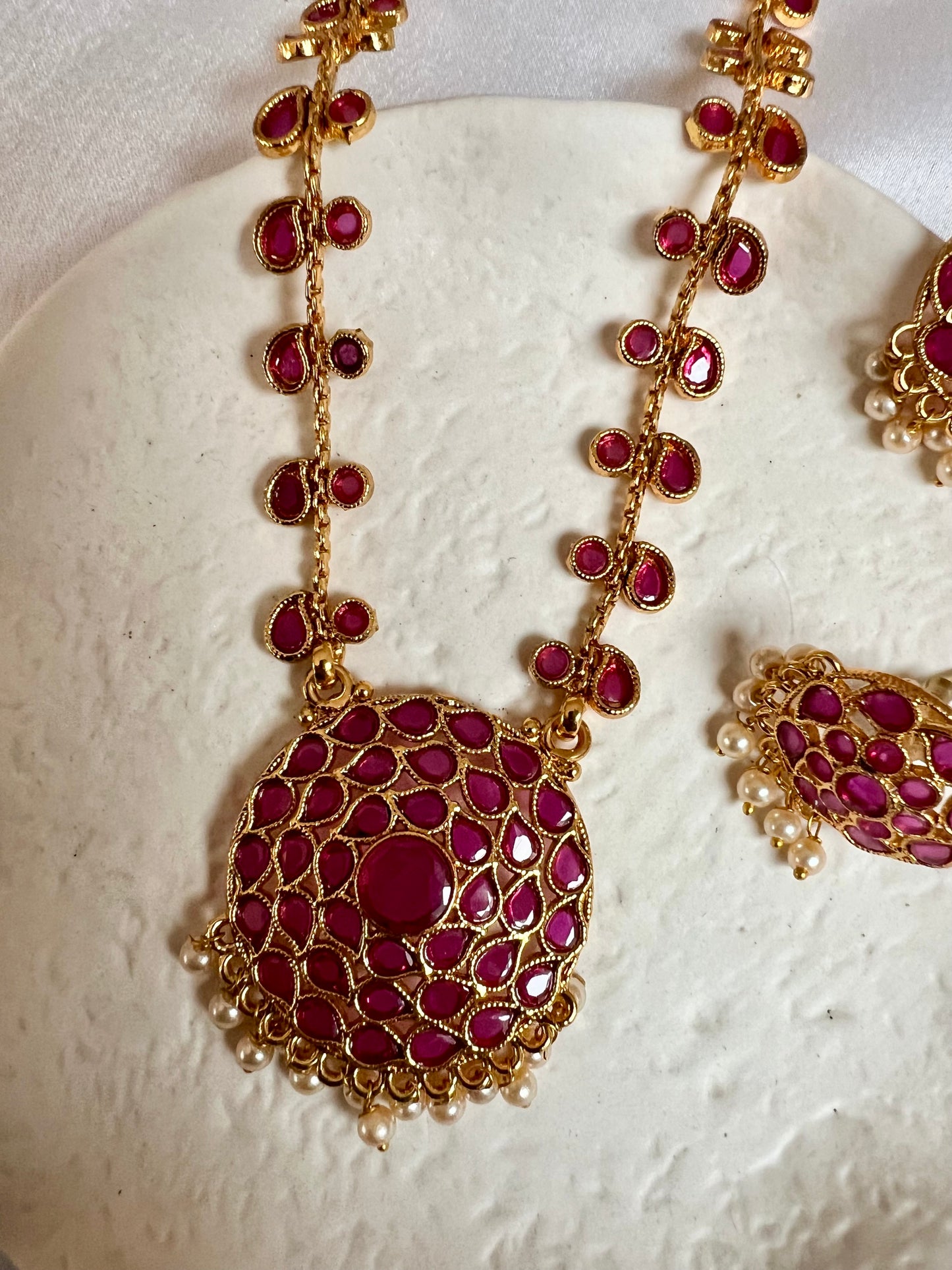 NITHARSHA - Long ruby kundan stone necklace with matching earrings N3207