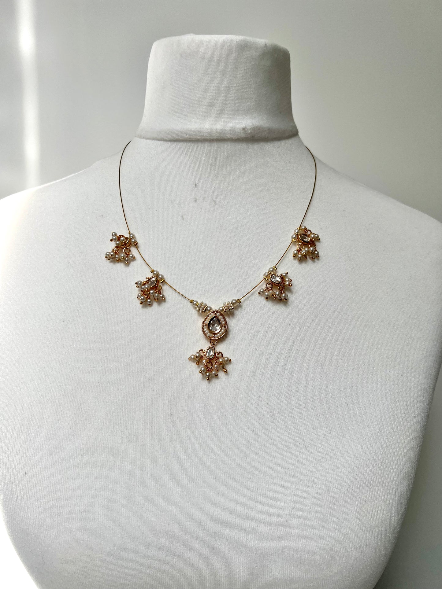 SUBASI - Dainty invisible chain pearl necklace set with small earrings N3379