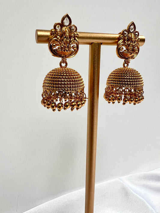 Antique temple  jhumka gold plated earrings E3004