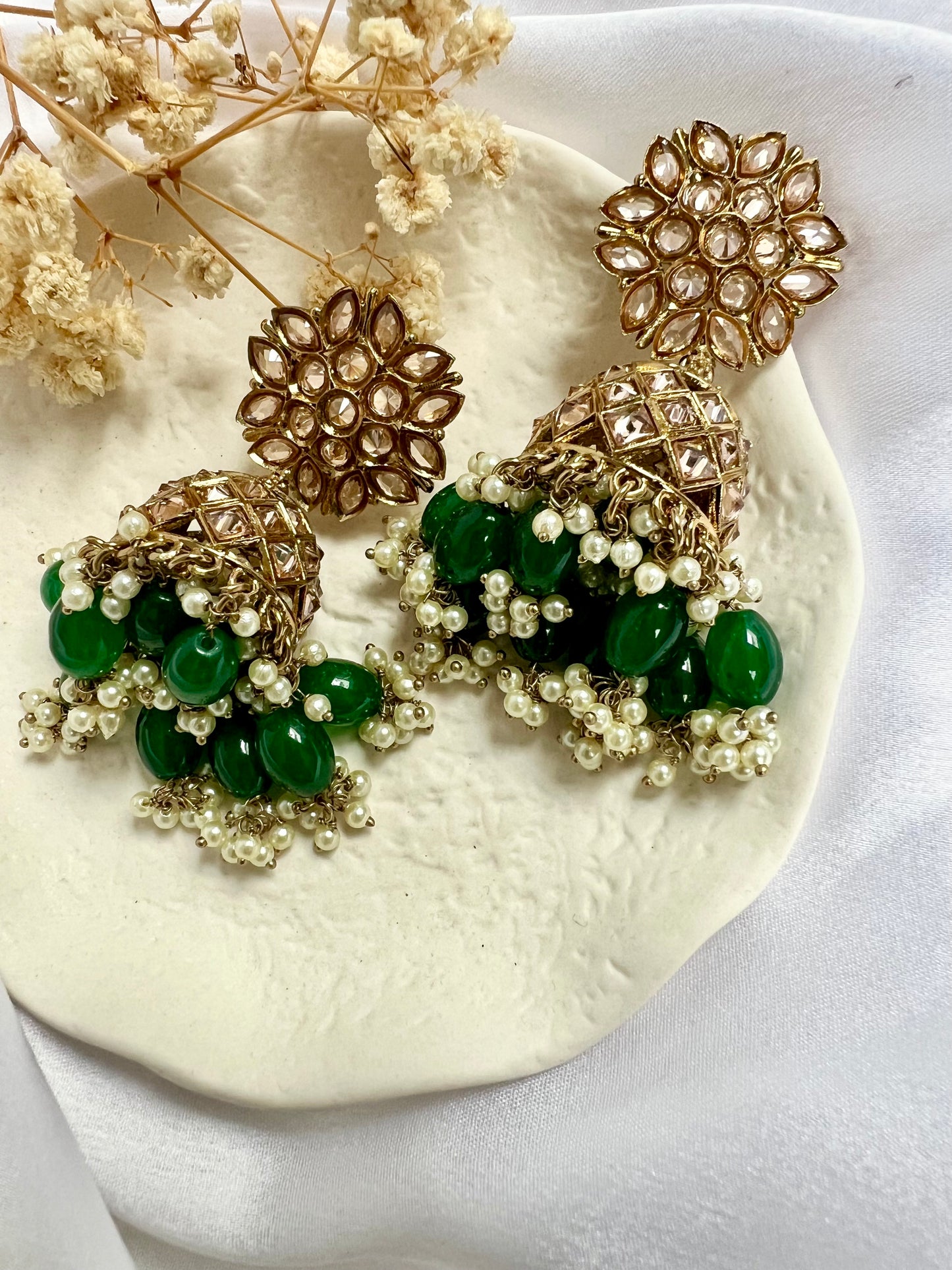 Mehndi plated gold and green jhumka earrings E3015