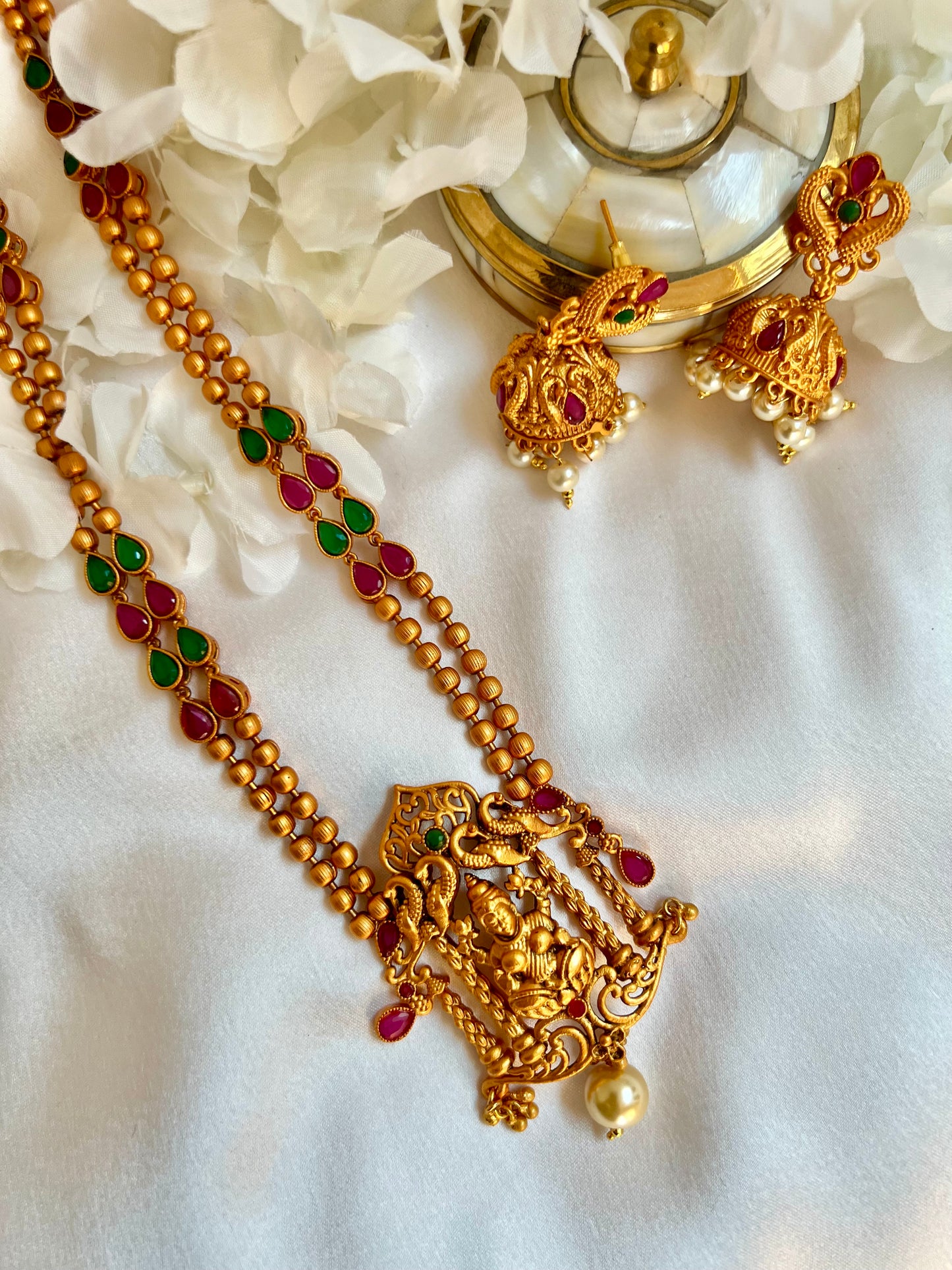 TAHA rubygreen - Antique temple necklace set with matching earrings N3007