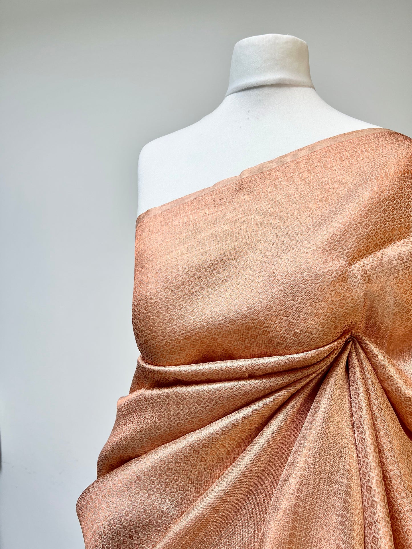 Rose gold Kubera silk saree with tassels and blouse material attached S3010