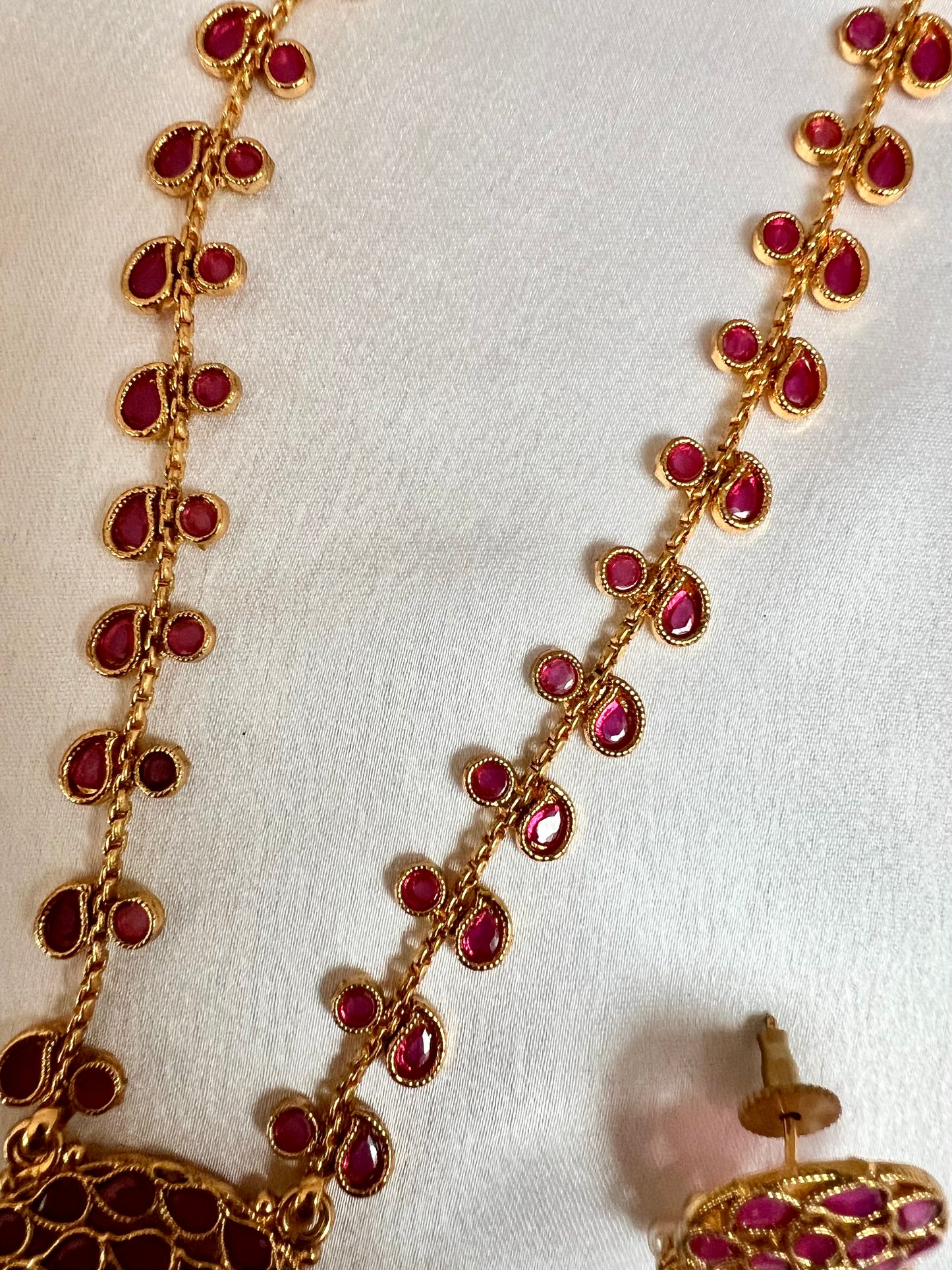 NITHARSHA - Long ruby kundan stone necklace with matching earrings N3207