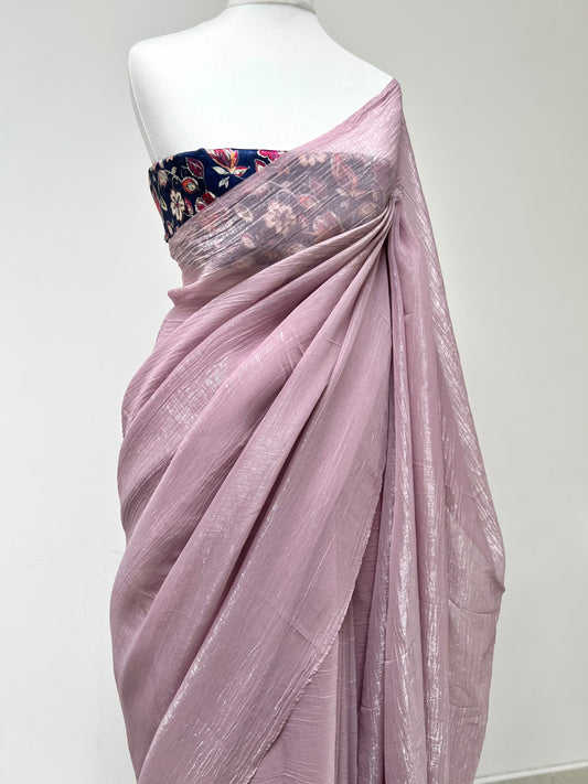 Lavendar crush chiffon saree with a crape silk blouse in navy S3015