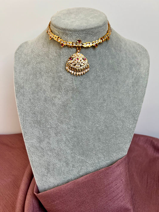 ABI- Simple traditional attigai with ruby and white stones N3092