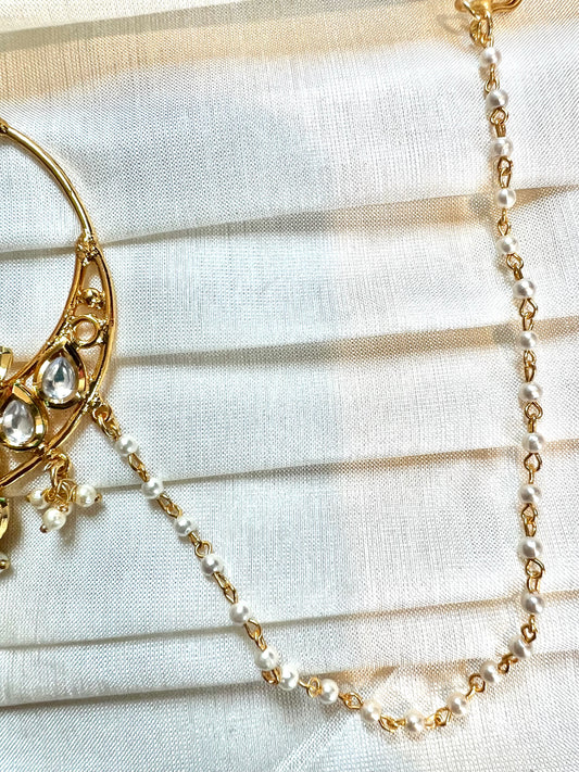 Bridal large kundan gold hoop nosering with pearl NR3058