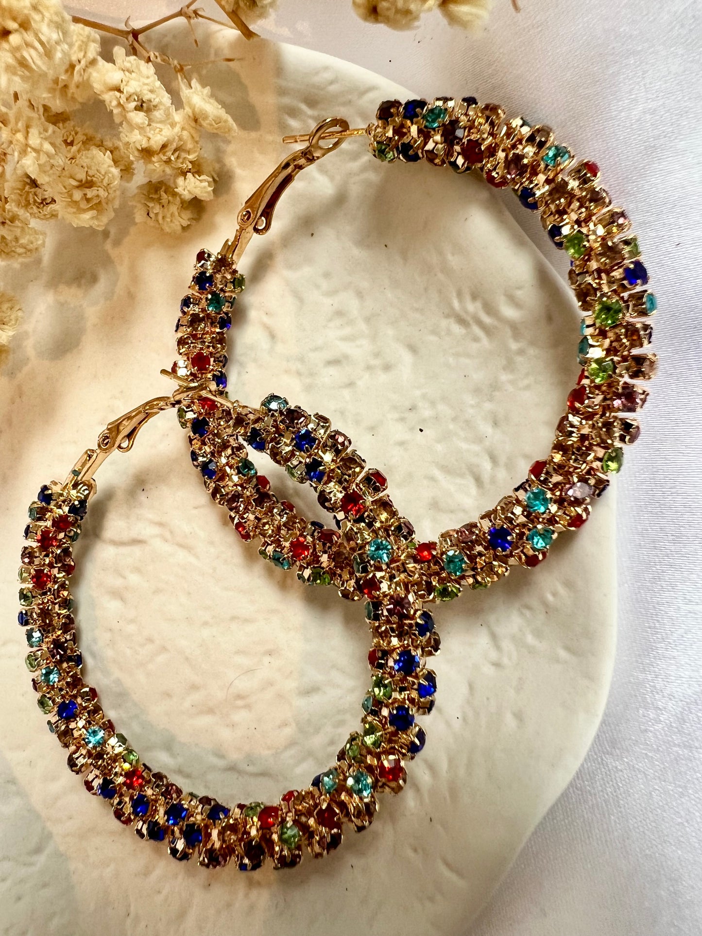 Multicolour big hoop earrings with Cz stones E3043