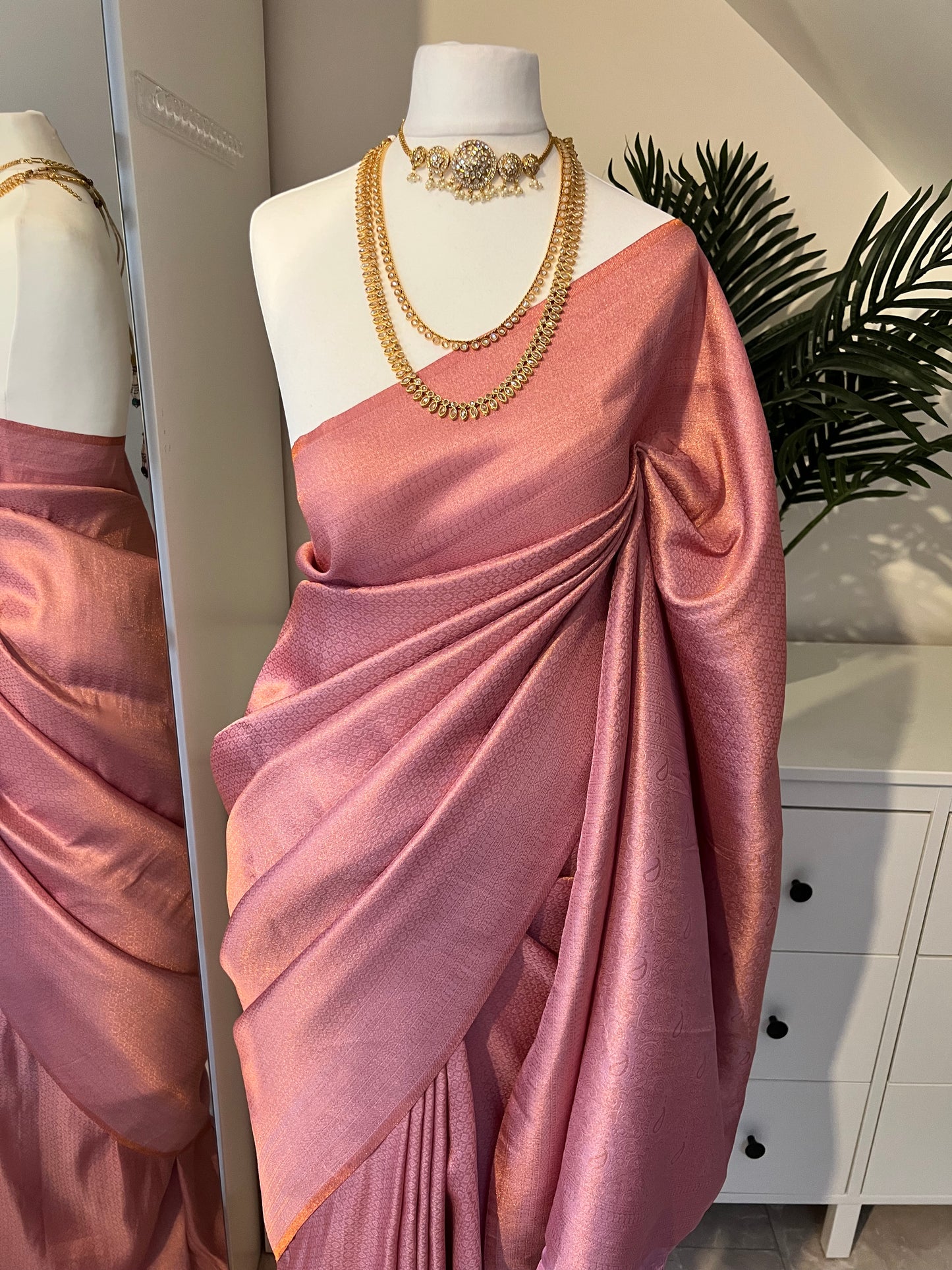 Dusty pink kubera silk saree