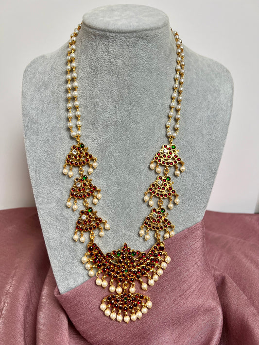 INNILA - Long South Indian ruby kemp stoned necklace jewellery N3107