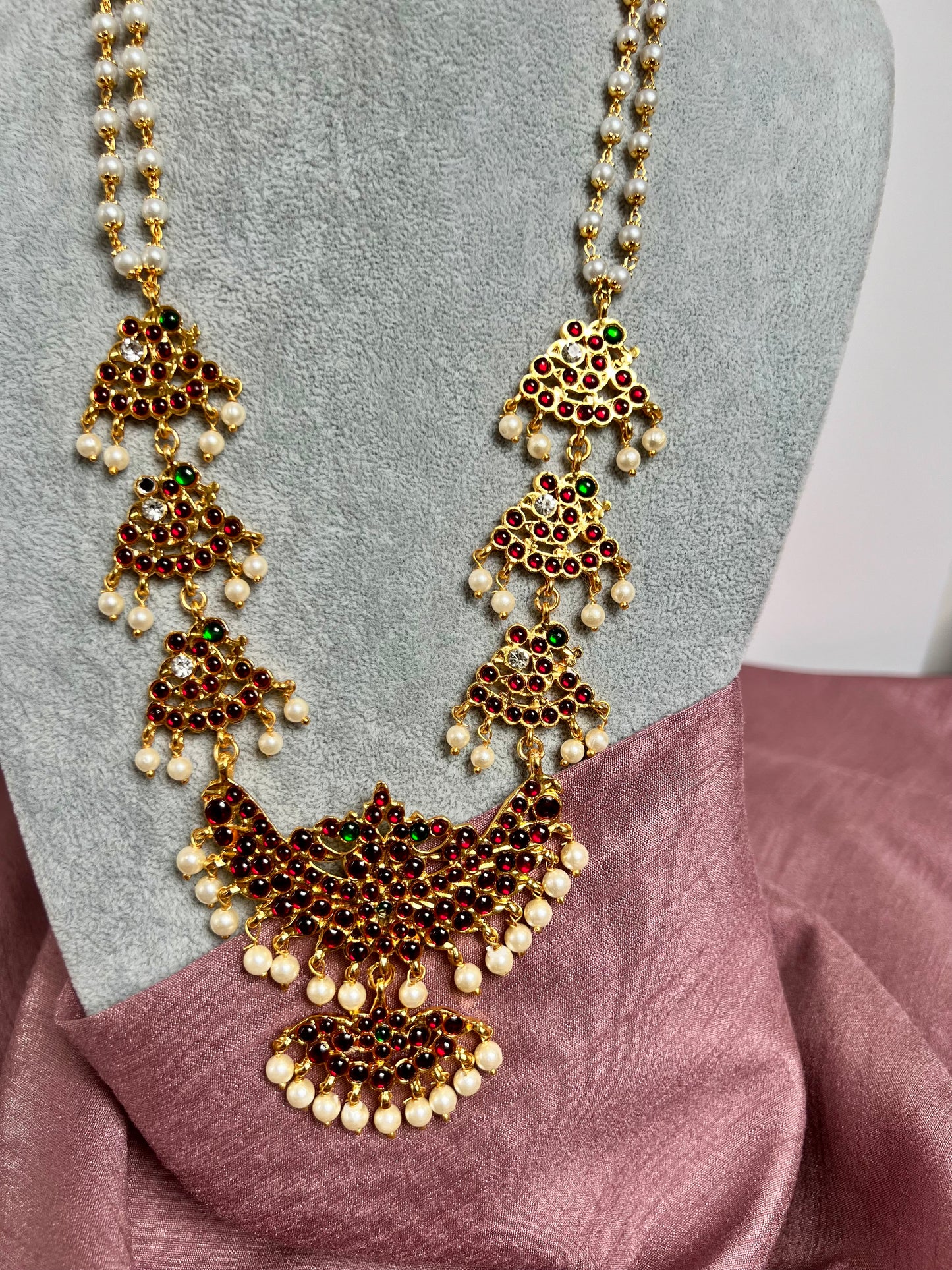 INNILA - Long South Indian ruby kemp stoned necklace jewellery N3107