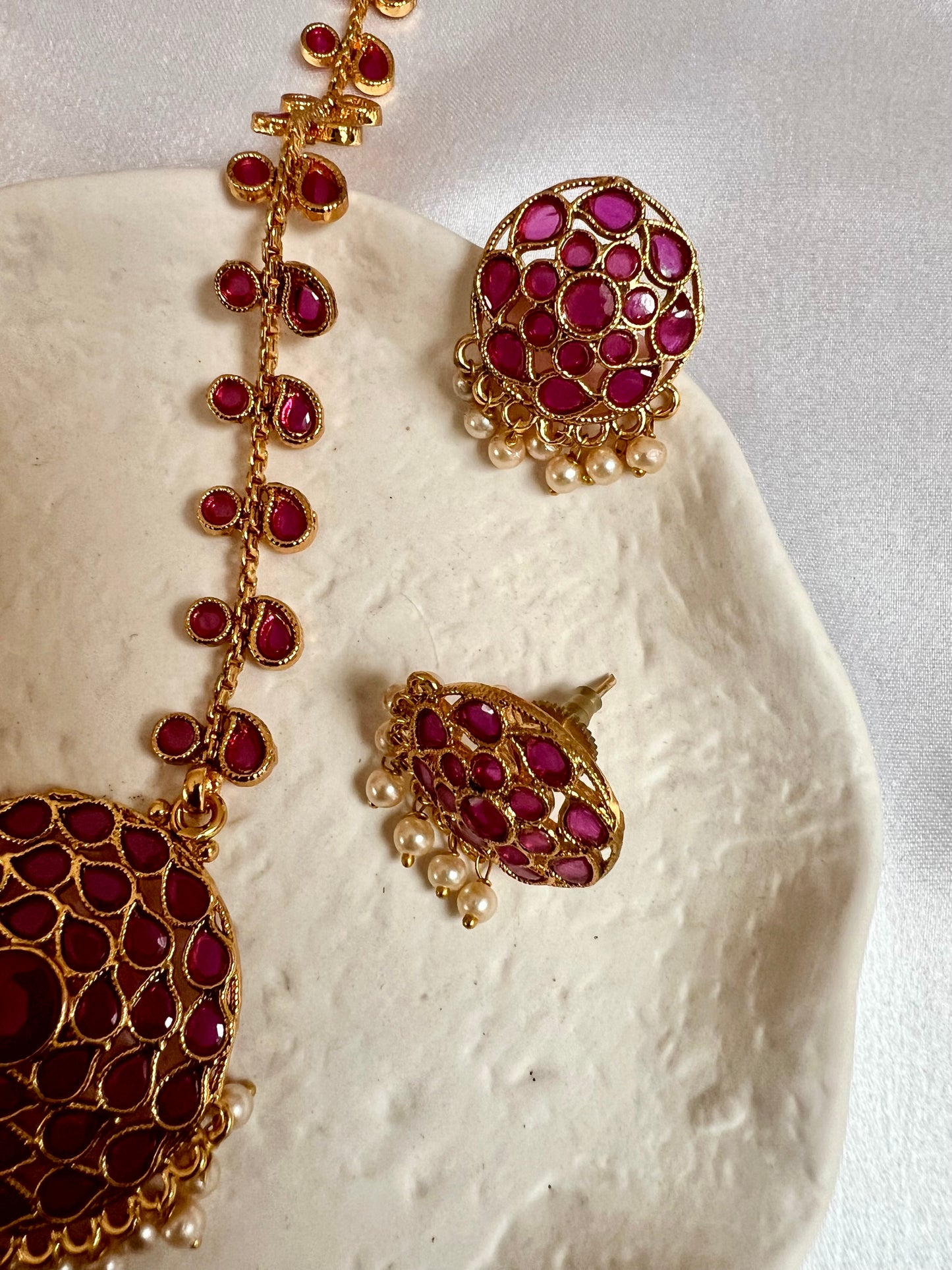 NITHARSHA - Long ruby kundan stone necklace with matching earrings N3207