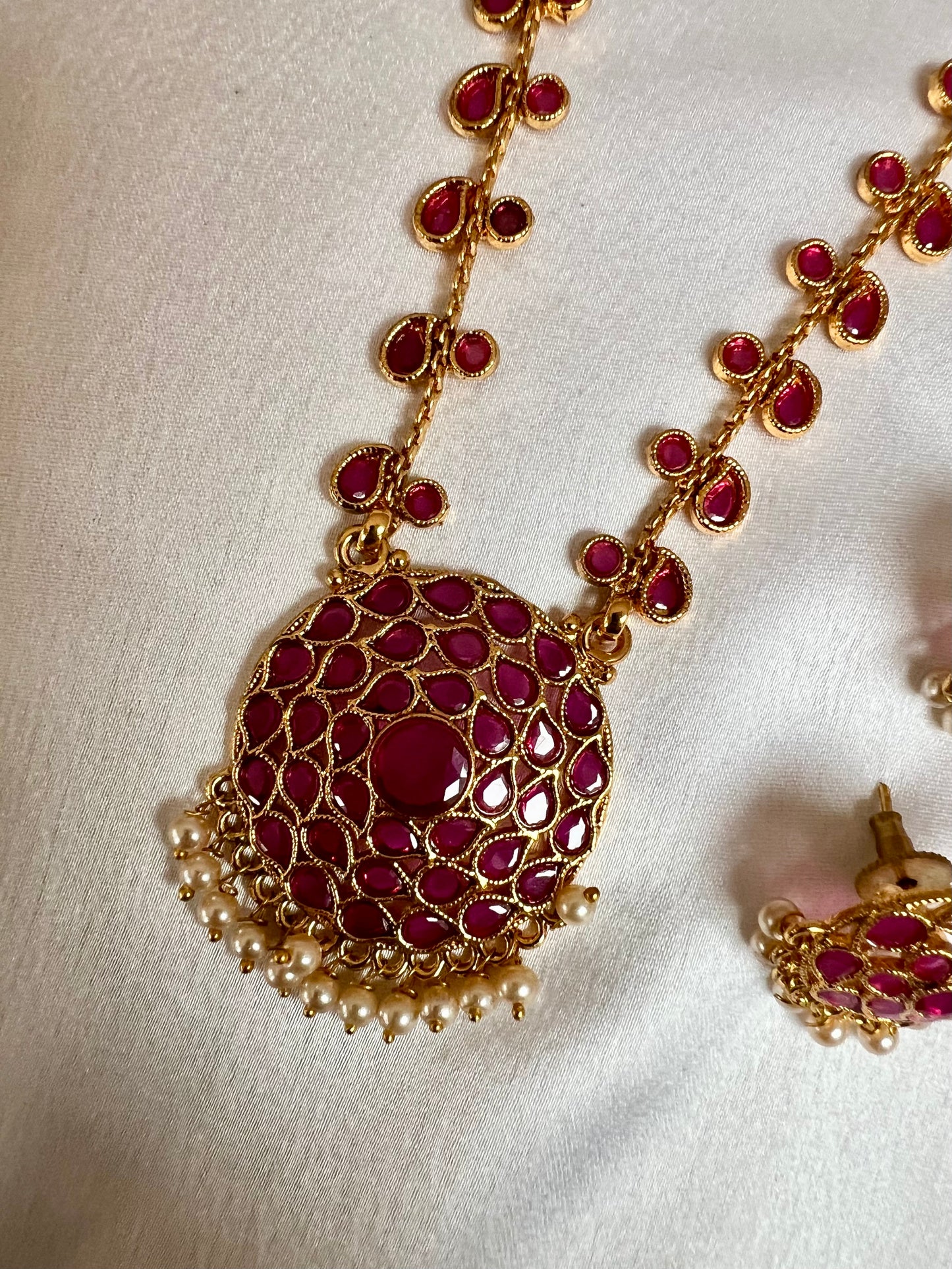 NITHARSHA - Long ruby kundan stone necklace with matching earrings N3207