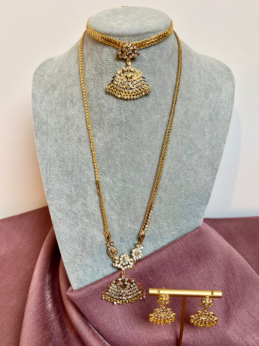 BAVANI -Short attigai and long mid haram impon necklace with matching earrings N3164