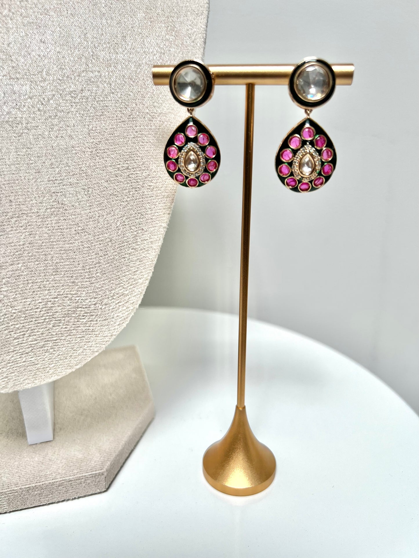 HANSIYA - Beautiful Kundan meenakari hand painted ruby and white stone necklace with matching flat earrings N3274