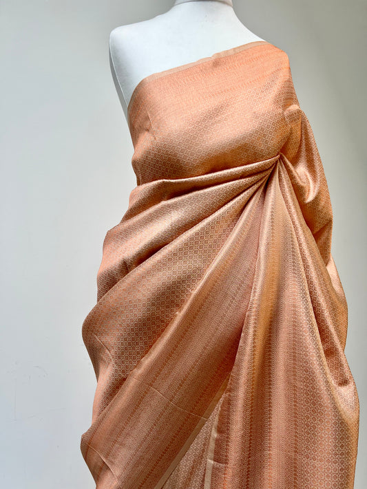 Rose gold Kubera silk saree with tassels and blouse material attached S3010