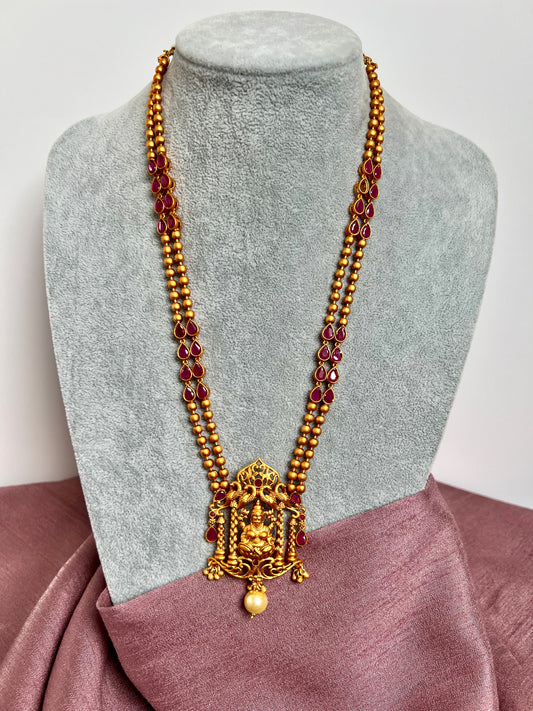 TAHA ruby -Antique temple necklace set in ruby with matching earrings N3006