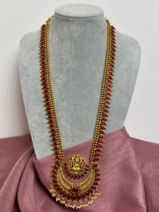 TAVANA - Antique temple ruby gold necklace set with matching earrings N3004