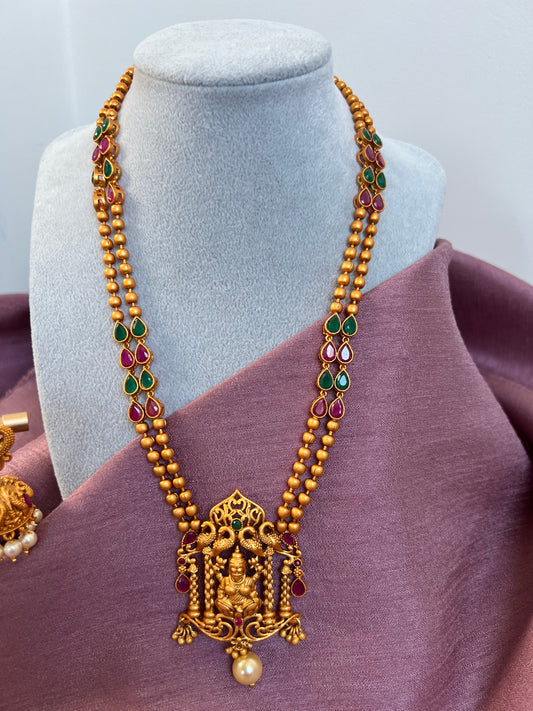 Antique temple rubygreen necklace set with matching earrings N3007