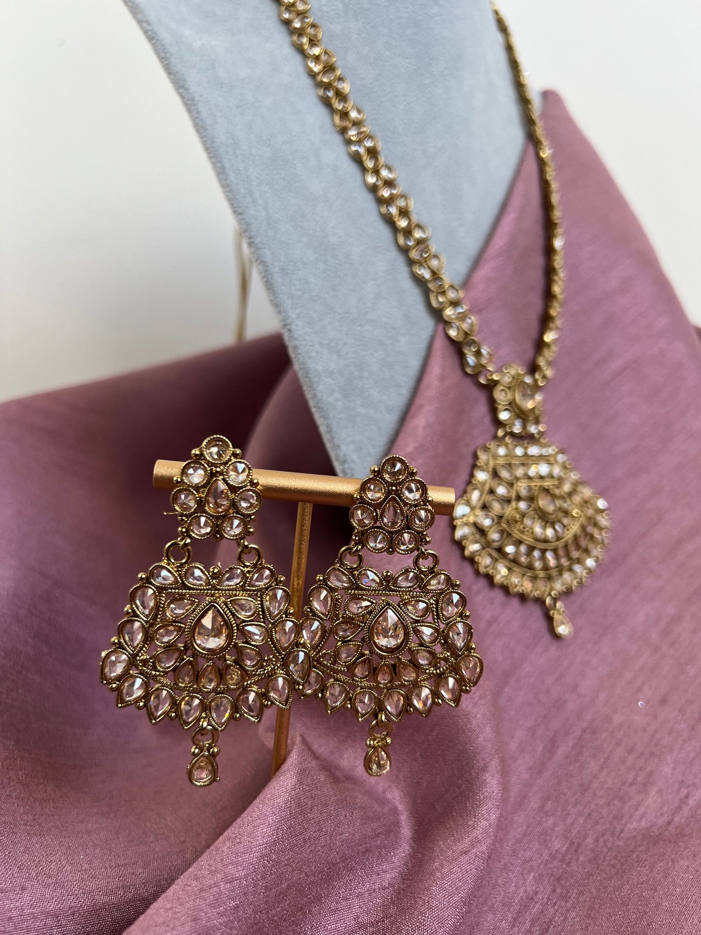 Long AD stoned necklace with earrings and mehndi plating N3021