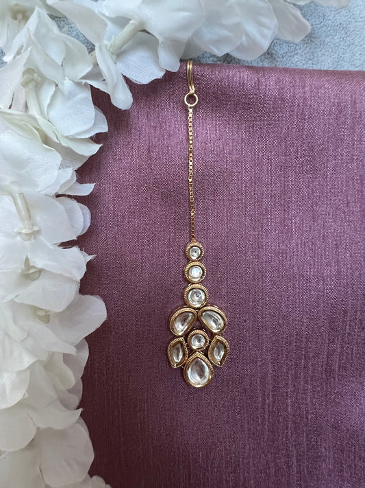 Kundan classic tikka with rose gold plating T3018