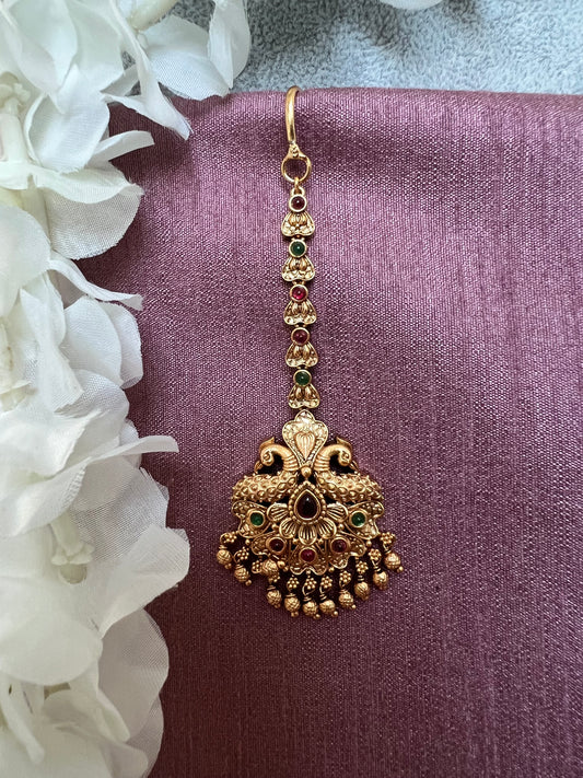 antique tikka peacock ruby gold plated tikka T3017