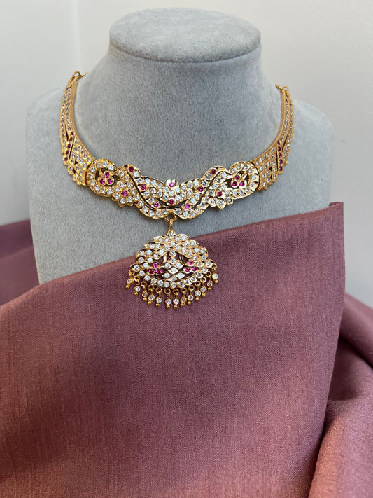 Attigai choker/short Impon necklace in ruby N3036