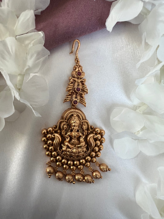 antique temple ruby gold plated tikka T3015