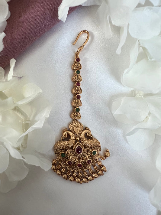 antique tikka peacock ruby gold plated tikka T3017