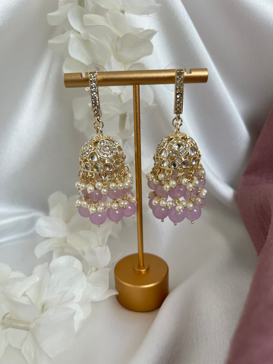 Light purple beaded gold plated jumkha earrings E3008