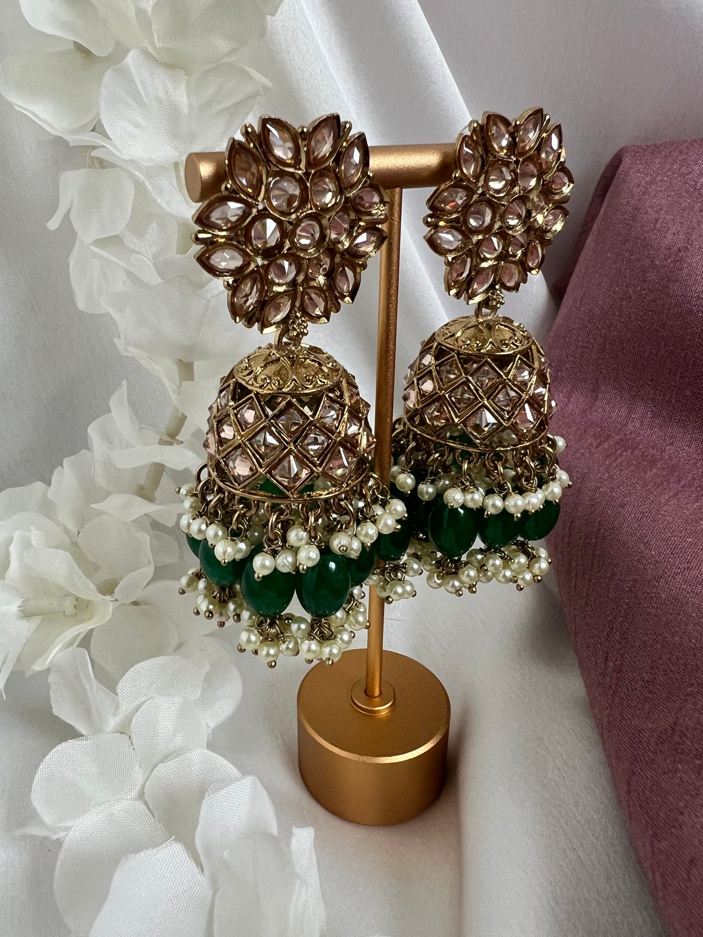 Mehndi plated gold and green jhumka earrings E3015