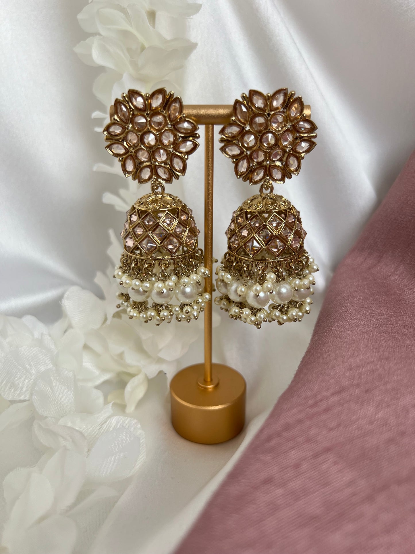 Antique gold plated clear stoned jhumka earrings E3012