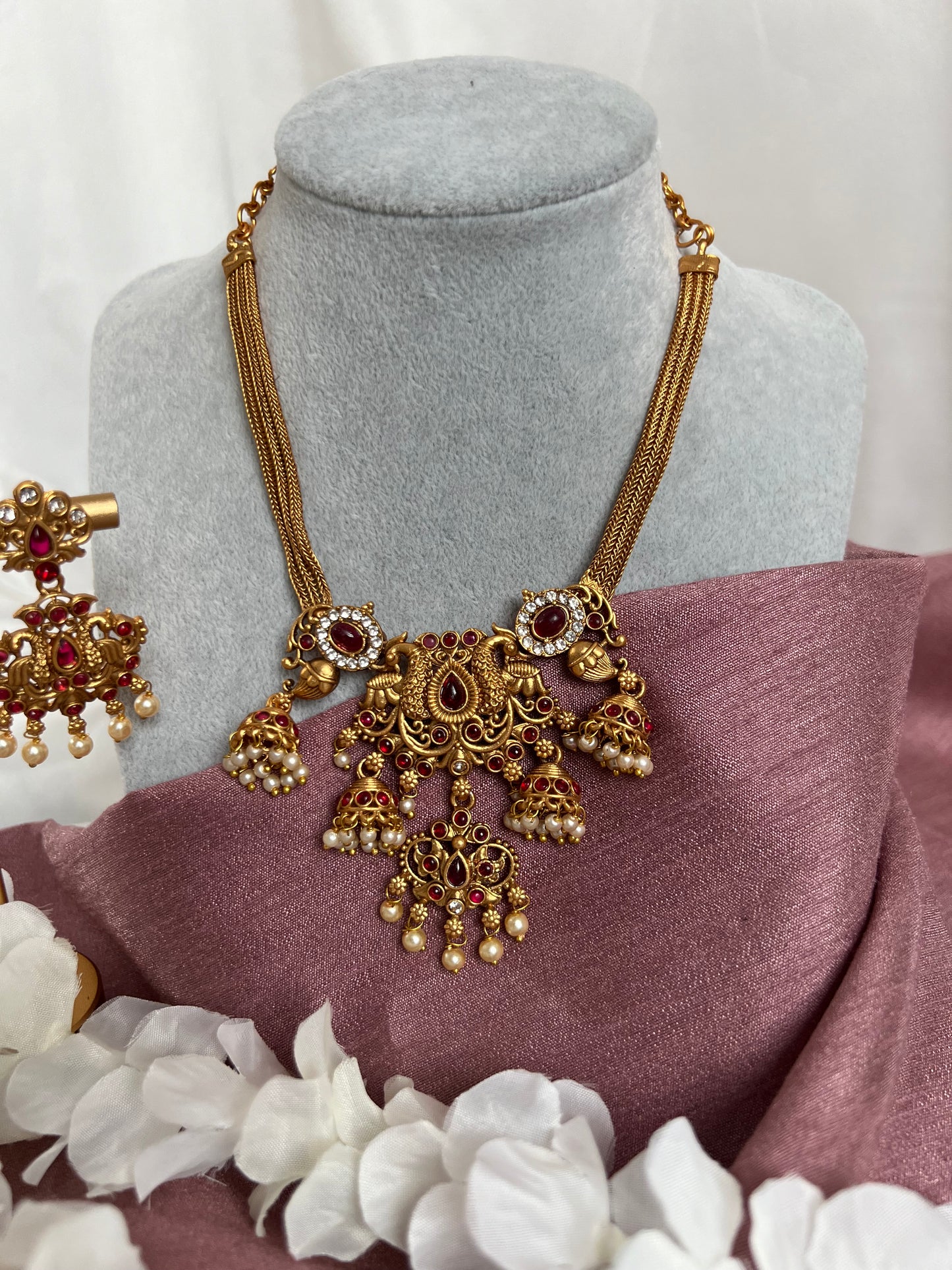 Short jhumka necklace set in green with matching earrings N3087