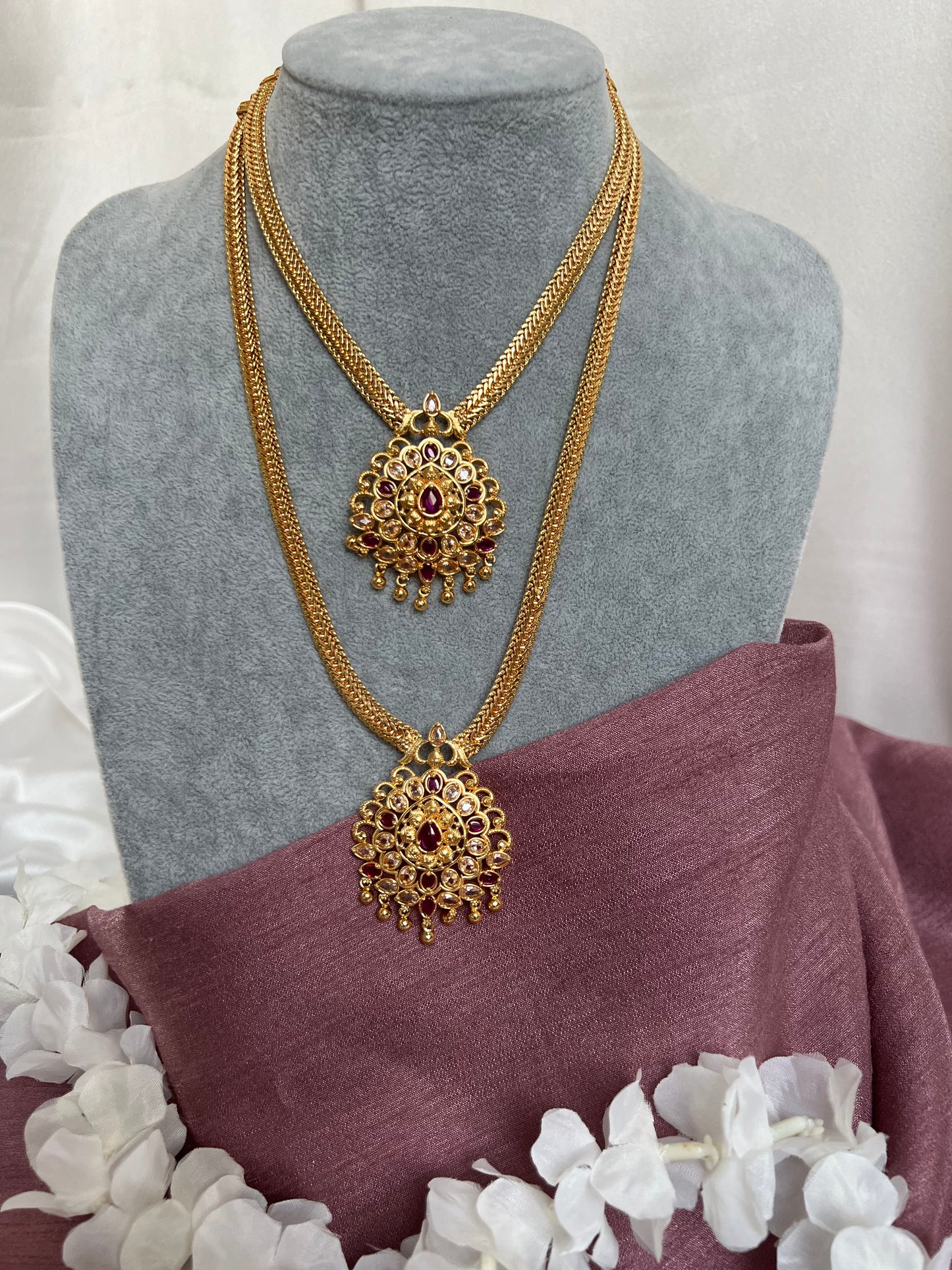 Ruby long and short necklace set N3071