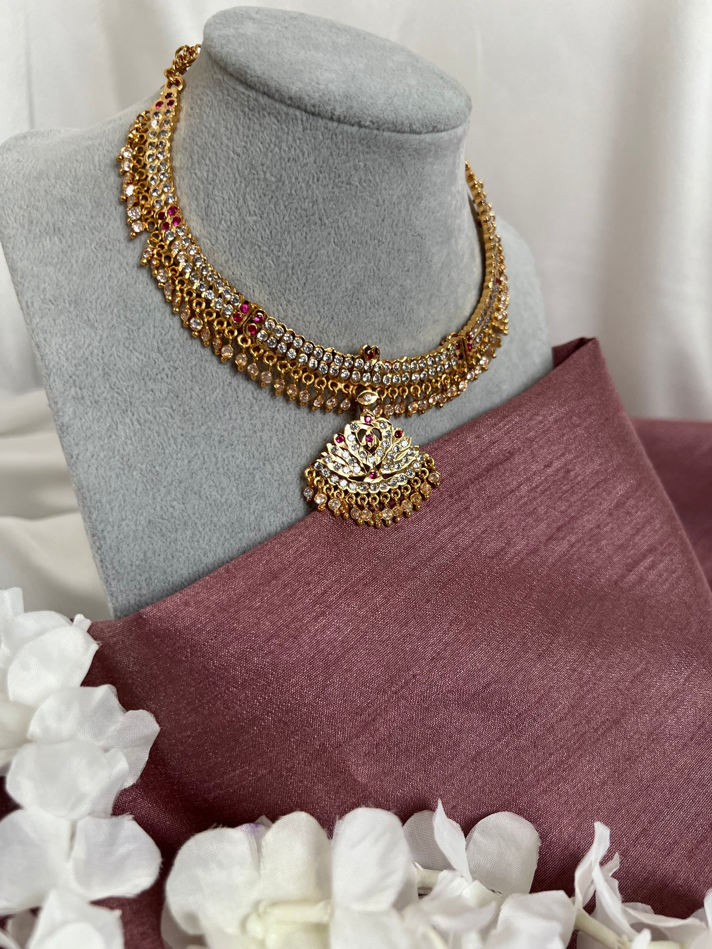 Attigai impon two layered ruby stoned choker necklace N3070