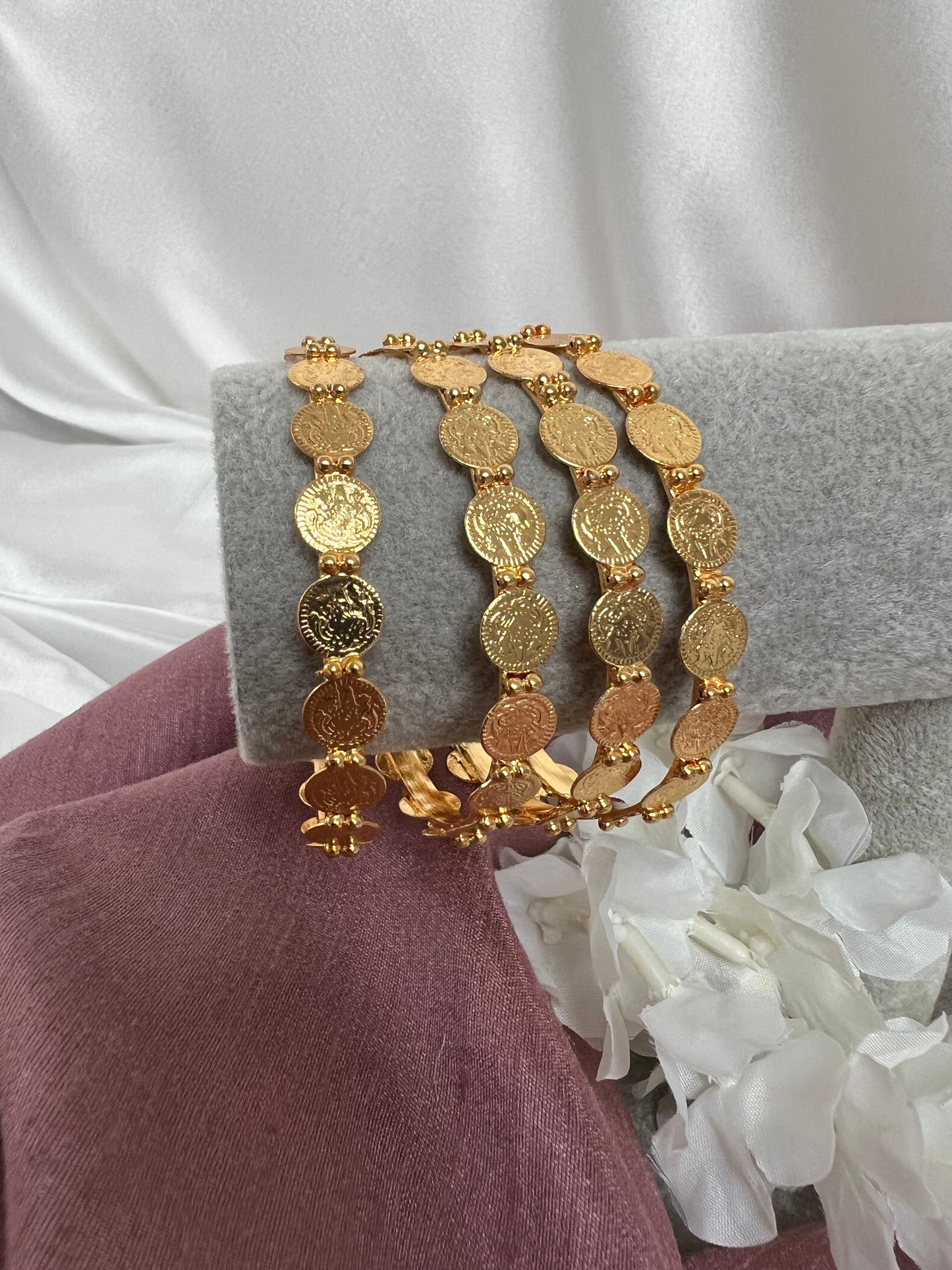 Gold plated kasu bangles set of four B3001