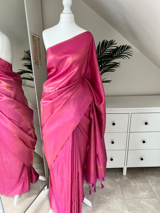 Pink kubera silk saree with matching blouse S3008