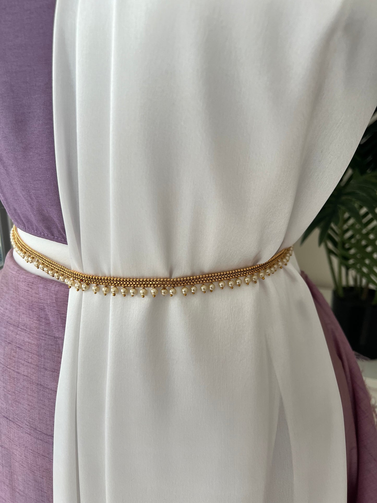 Antique delicate gold plated waistchain with pearls W3018