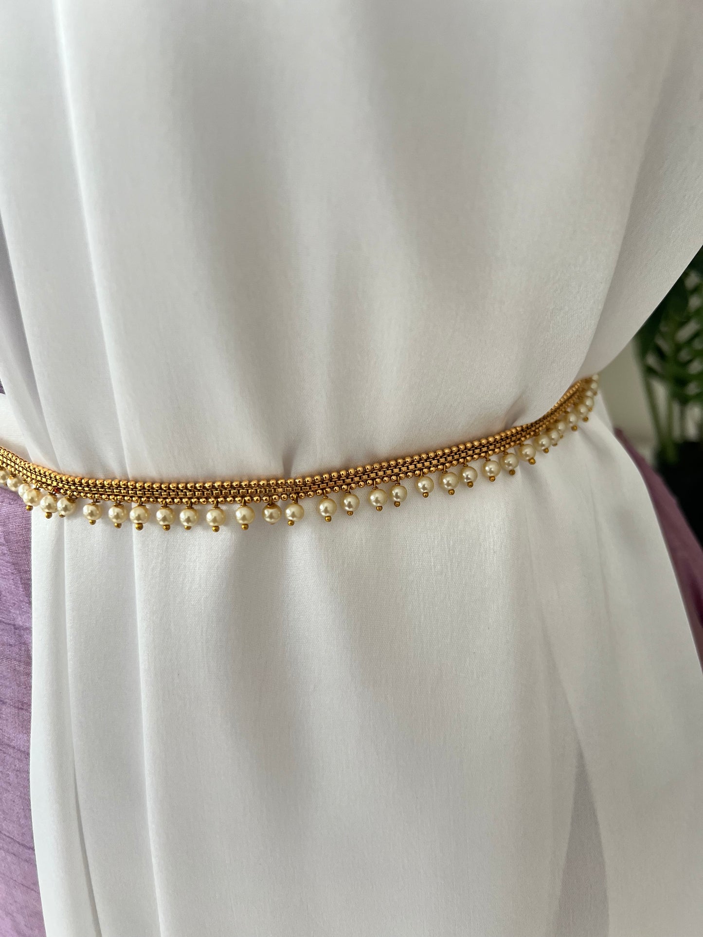 Antique delicate gold plated waistchain with pearls W3018