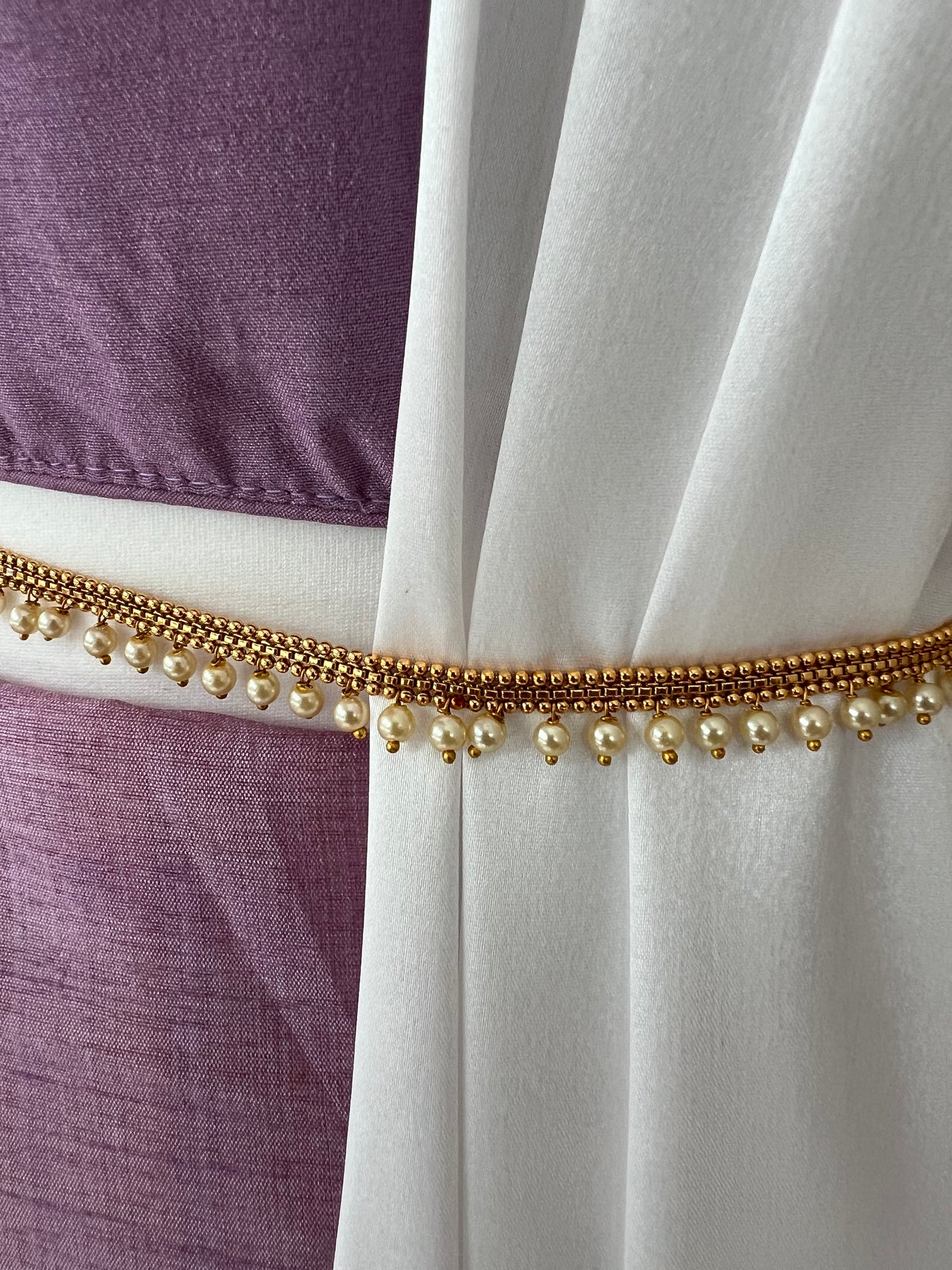 Antique delicate gold plated waistchain with pearls W3018