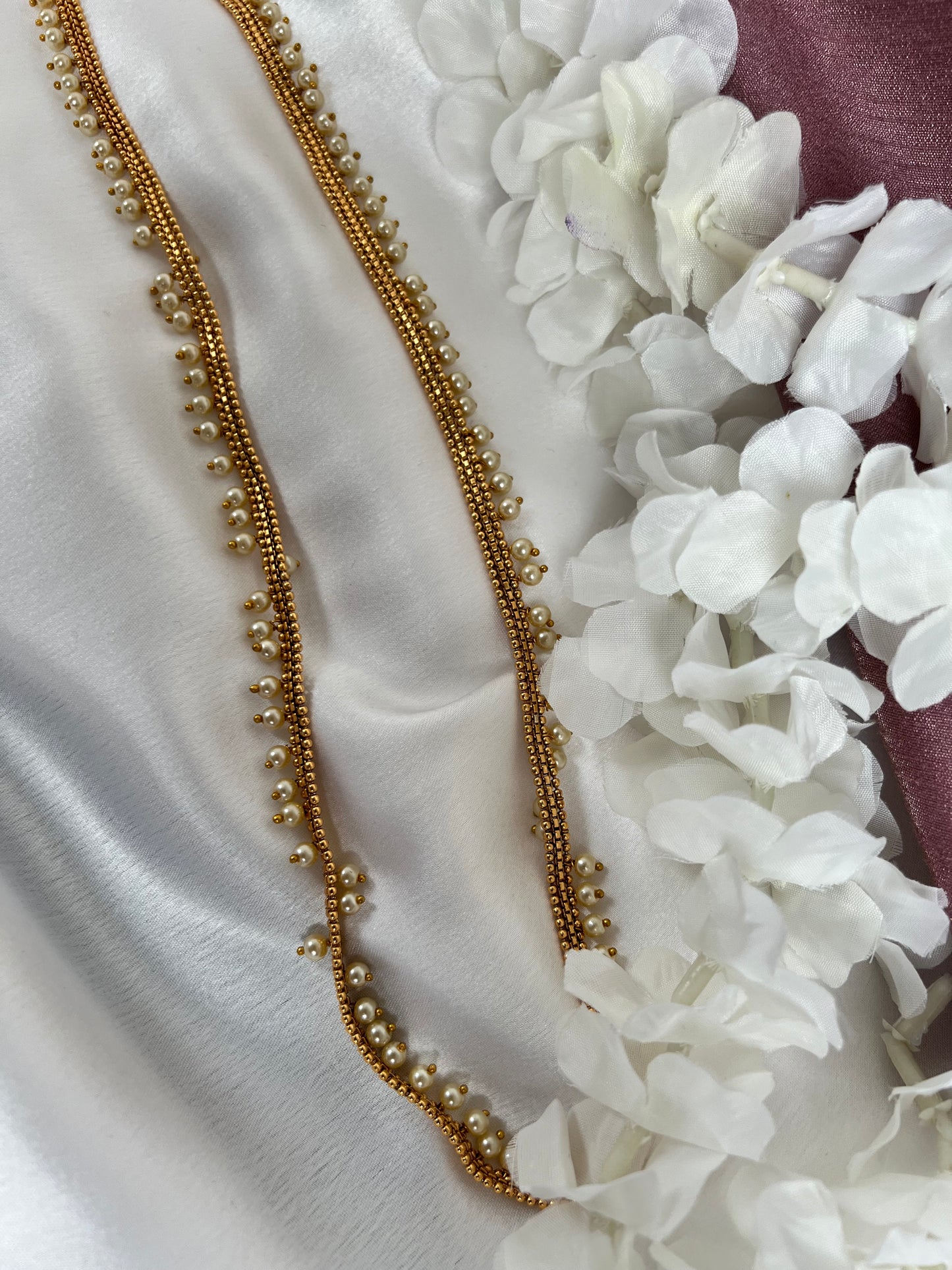 Antique delicate gold plated waistchain with pearls W3018