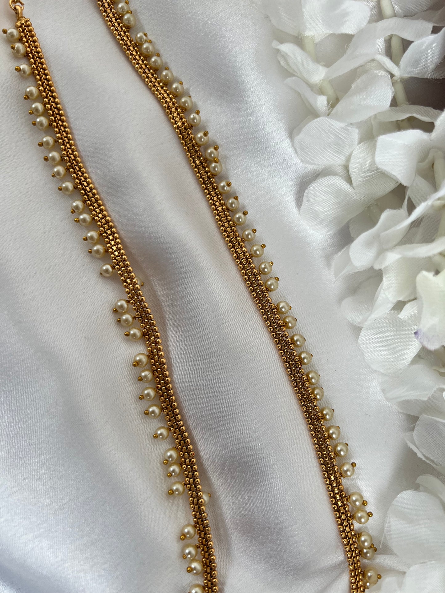 Antique delicate gold plated waistchain with pearls W3018