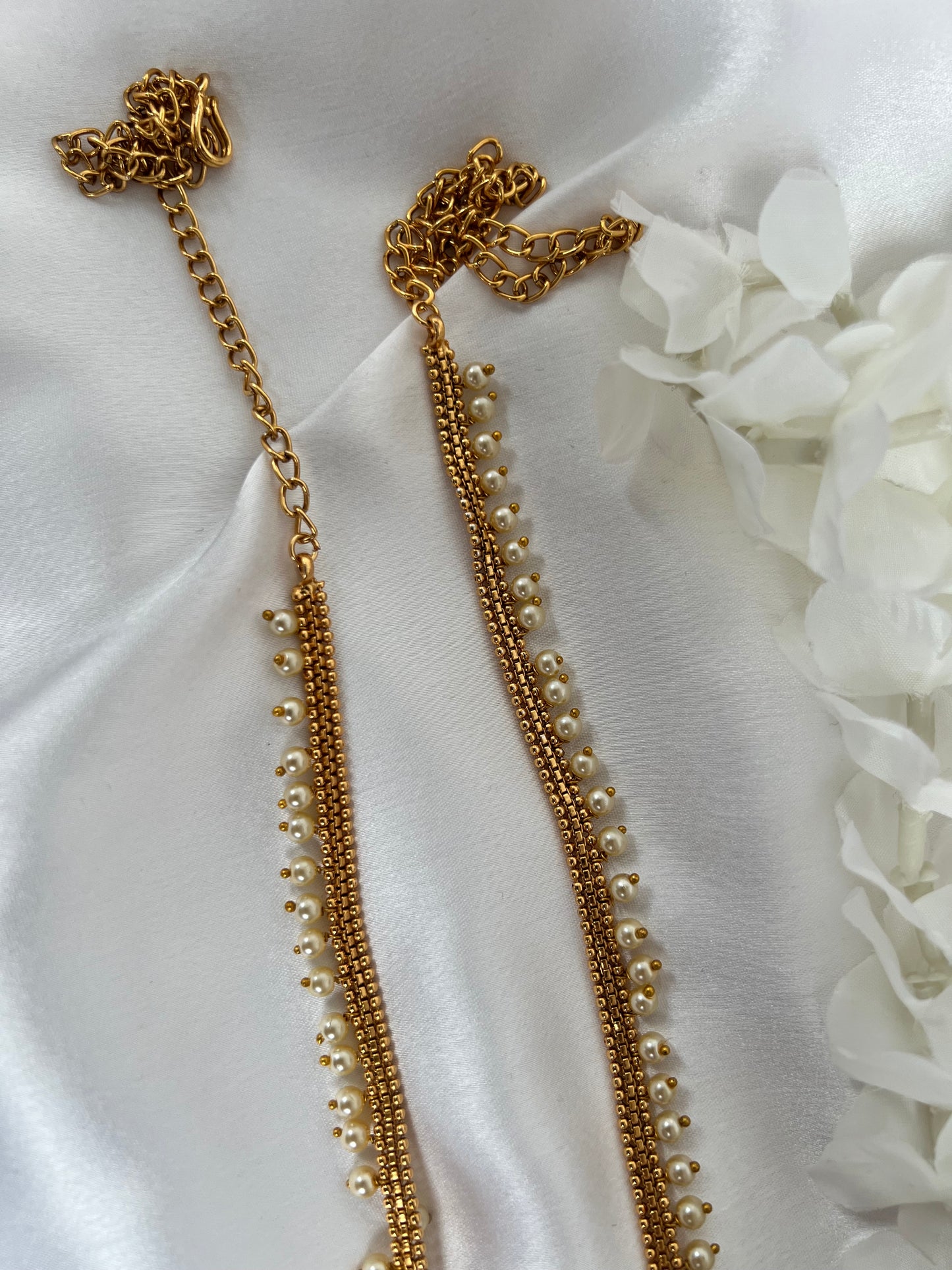 Antique delicate gold plated waistchain with pearls W3018